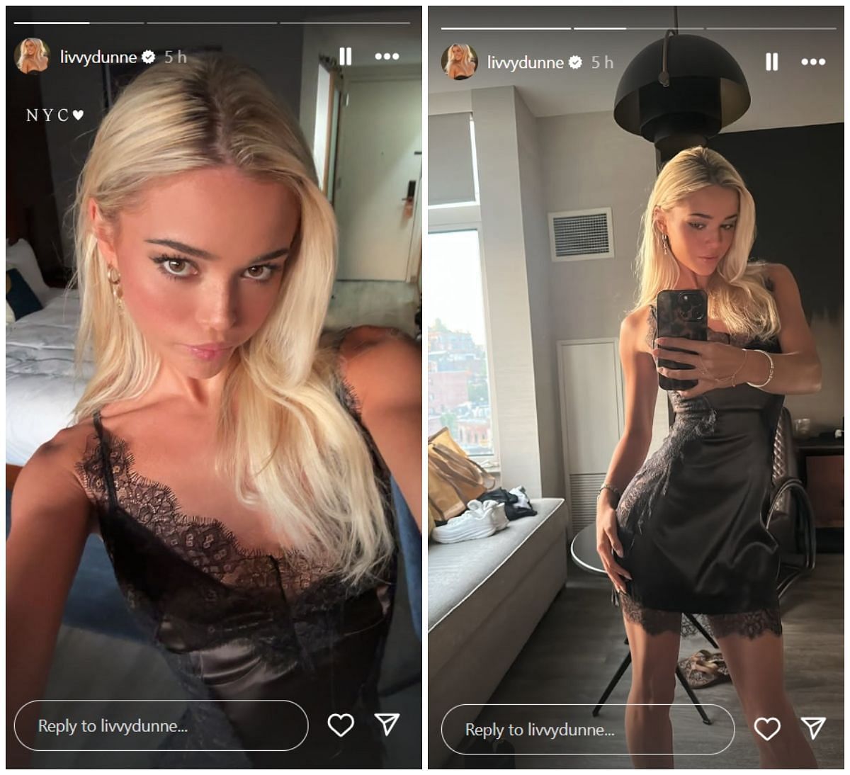Olivia Dunne turned up the glamour in black; Instagram - @livvydunne